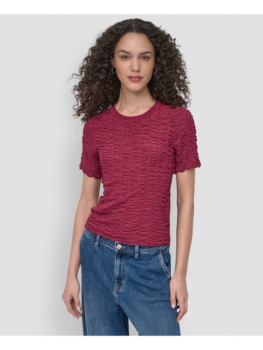 DKNY Womens Textured Top Beet XS
